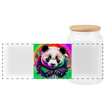 panda - Panoramic Cookie Jar with Wooden Lid - white - Front
