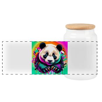 panda - Panoramic Cookie Jar with Wooden Lid - white - Front