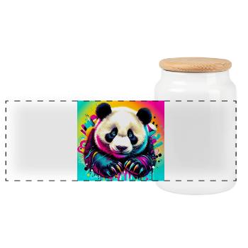 panda - Panoramic Cookie Jar with Wooden Lid - white - Front