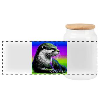otter - Panoramic Cookie Jar with Wooden Lid - white - Front