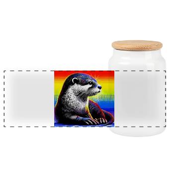 loutre - Boîte à biscuits avec couvercle en bois - blanc - Devant