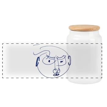 Visage : bleu et en colère - cadeau artistique - Boîte à biscuits avec couvercle en bois - blanc - Devant