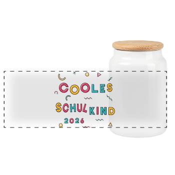 Cooles Schulkind 2026  - Panorama Keksdose mit Holzdeckel - Weiß - Vorne