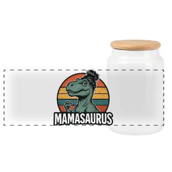 Mamasaurus Mama Mutter Geschenkidee Humor Lustig - Panorama Keksdose mit Holzdeckel - Weiß - Vorne