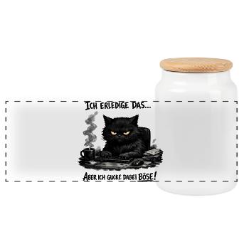 Ich mach das katze lustiger Büro Spruch - Panorama Keksdose mit Holzdeckel - Weiß - Vorne