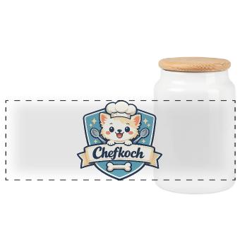 Chefkoch Hund Logo - Panorama Keksdose mit Holzdeckel - Weiß - Vorne