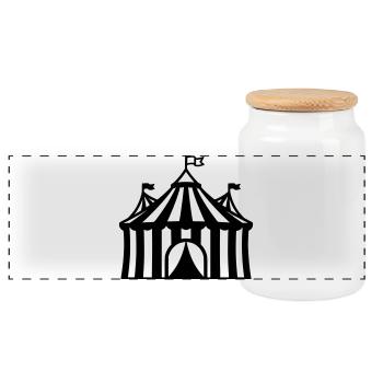Zirkuszelt Manege Event Logo - Panorama Keksdose mit Holzdeckel - Weiß - Vorne