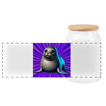 seal - Panoramic Cookie Jar with Wooden Lid - white - Front