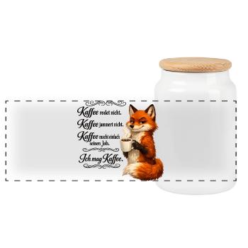Kaffee Redet Nicht Kaffee Jammert Nicht Fuchs - Panorama Keksdose mit Holzdeckel - Weiß - Vorne