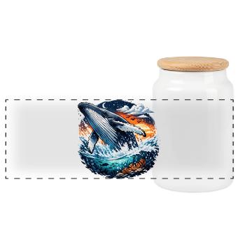 Evening Sea Whale Jump Fantasy - Panoramic Cookie Jar with Wooden Lid - white - Front