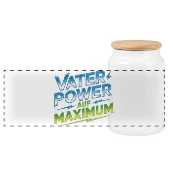 Vaterpower Auf Maximum Väter Papa Kinder Geschenk - Panorama Keksdose mit Holzdeckel - Weiß - Vorne