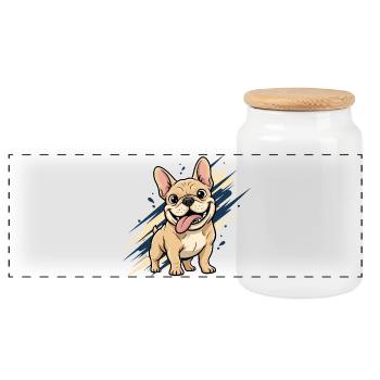 Franz Bulldog Spaß - Panorama Keksdose mit Holzdeckel - Weiß - Vorne