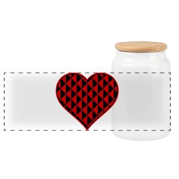 Heart with red triangle shapes - Panoramic Cookie Jar with Wooden Lid - white - Front