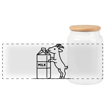 goat drinking milk - Panoramic Cookie Jar with Wooden Lid - white - Front