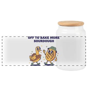 Ab zum Backen von mehr Sauerteigbrot Backzeit - Panorama Keksdose mit Holzdeckel - Weiß - Vorne