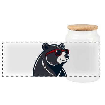 Bear Red Glasses Cartoon - Panorama Keksdose mit Holzdeckel - Weiß - Vorne