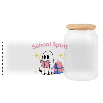 School Spirit Ghost Teacher Halloween - Panoramic Cookie Jar with Wooden Lid - white - Front