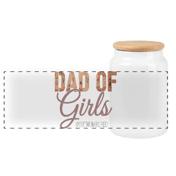 Dad of Girls Outnumbered Funny Daddy Saying - Panoramic Cookie Jar with Wooden Lid - white - Front