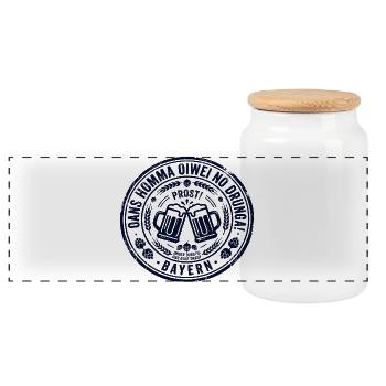 Oans hamma oiwei no – Bayerisches Logo - Panorama Keksdose mit Holzdeckel - Weiß - Vorne