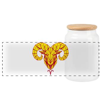 Geometric ram's head yellow red - Panoramic Cookie Jar with Wooden Lid - white - Front