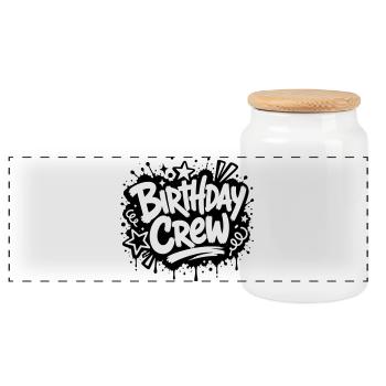 Birthday Crew Party Graffiti Motif - Panoramic Cookie Jar with Wooden Lid - white - Front