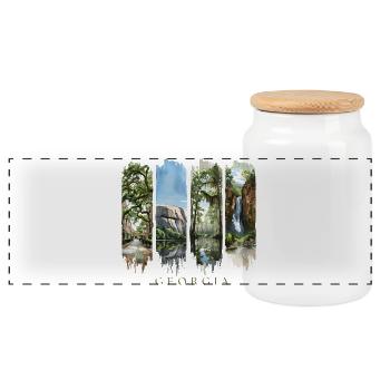 Voyage de vacances en Géorgie – Motif nature des États du Sud - Boîte à biscuits avec couvercle en bois - blanc - Devant