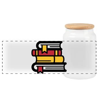 Book Stack Reading BookTok Colorful - Panoramic Cookie Jar with Wooden Lid - white - Front