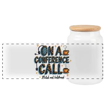 Online Conference Call Coffee Style Muted Unbothered - Panoramic Cookie Jar with Wooden Lid - white - Front
