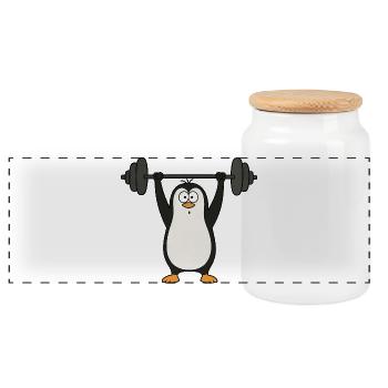Pinguin Workout Gewichtheber Fitness Gym  - Panorama Keksdose mit Holzdeckel - Weiß - Vorne