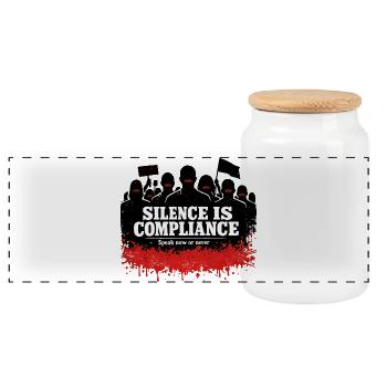 Silence is obedience – speak now - Panoramic Cookie Jar with Wooden Lid - white - Front