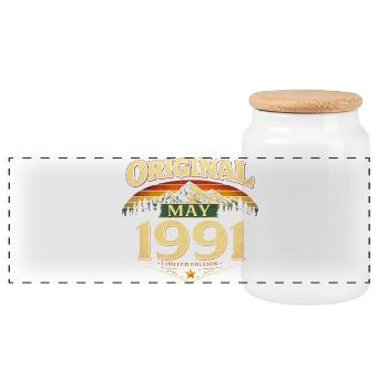 Cadeau du 35e anniversaire Original mai 1991 - Boîte à biscuits avec couvercle en bois - blanc - Devant