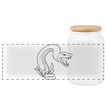 Cobra Crest Line Art with Foliage - Panoramic Cookie Jar with Wooden Lid - white - Front
