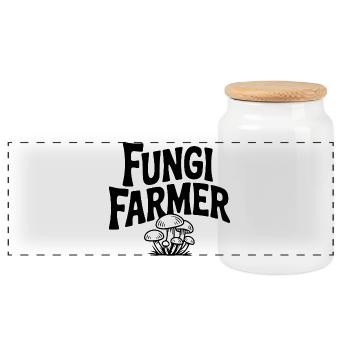 Fungi Farmer - Panoramic Cookie Jar with Wooden Lid - white - Front