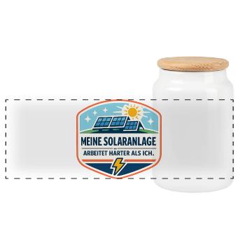 Solaranlagen Power Badge - Panorama Keksdose mit Holzdeckel - Weiß - Vorne