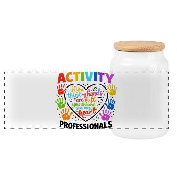 Activity Professionals Herz Bunte Handabdrücke Des - Panorama Keksdose mit Holzdeckel - Weiß - Vorne