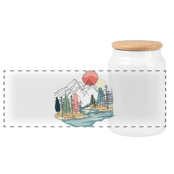 Landscape Mountain Boho Nature Minimalist - Panoramic Cookie Jar with Wooden Lid - white - Front