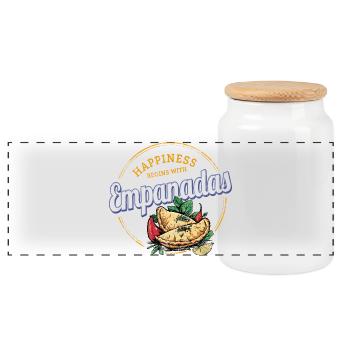 Empanada Snack Vintage Spain Retro Dumplings - Panoramic Cookie Jar with Wooden Lid - white - Front