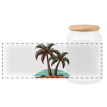 Palm Island Holidays - Panoramic Cookie Jar with Wooden Lid - white - Front
