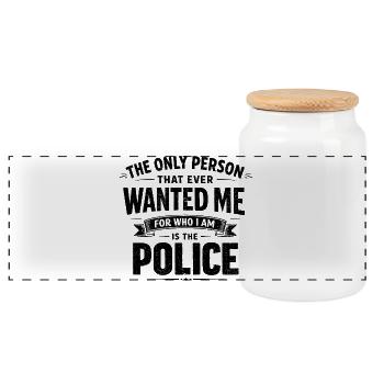 Humor. Die Polizei will mich so, wie ich bin. - Panorama Keksdose mit Holzdeckel - Weiß - Vorne