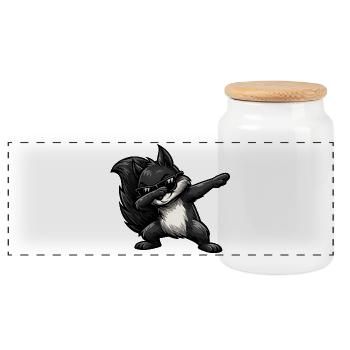 Dabbing Black Squirrel - Panoramic Cookie Jar with Wooden Lid - white - Front