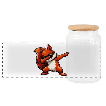 Dabbing Red Squirrel - Panoramic Cookie Jar with Wooden Lid - white - Front