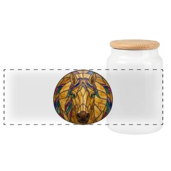 Illustration de la mosaïque de cheval en vitrail - Boîte à biscuits avec couvercle en bois - blanc - Devant
