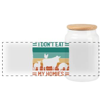 Vegan Homies - Panorama Keksdose mit Holzdeckel - Weiß - Vorne