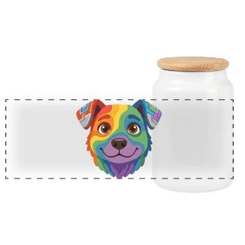 Cute Rainbow Cyber Dog Cartoon Face - Panoramic Cookie Jar with Wooden Lid - white - Front