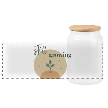 Still Growing: Plant made of soil - Panoramic Cookie Jar with Wooden Lid - white - Front