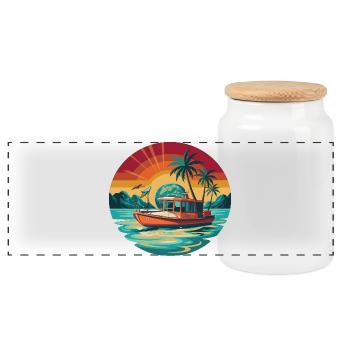 Retro Boat Sunset Tropics - Boîte à biscuits avec couvercle en bois - blanc - Devant