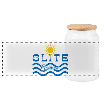 Slite Gotland-Sonne und Wellen - Panorama Keksdose mit Holzdeckel - Weiß - Vorne