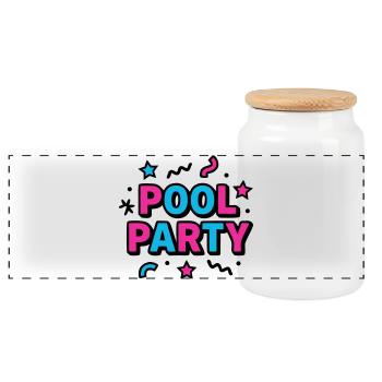 Pool Party 90s Lettering - Panoramic Cookie Jar with Wooden Lid - white - Front