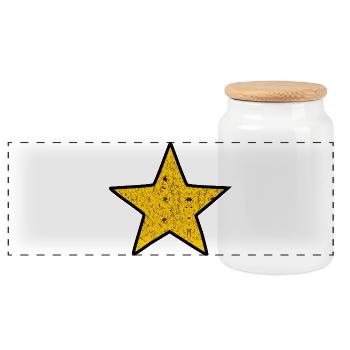 Vintage Golden Star Print - Panoramic Cookie Jar with Wooden Lid - white - Front
