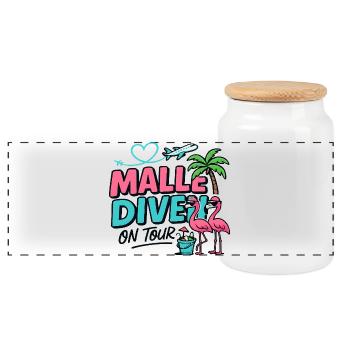 Malle Divas en tournée Fête féminine Flamingo à Majorque - Boîte à biscuits avec couvercle en bois - blanc - Devant